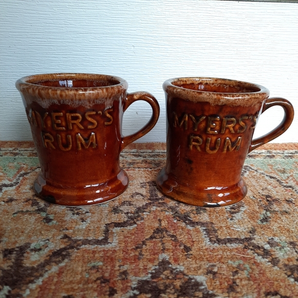 Dining Vintage Myerss Rum Mug Set Molasses Brown Drip Glaze Set Of 2